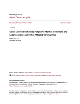 Ethnic Violence on Kenya's Periphery: Informal Institutions and Local Resilience in Conflict-Affected Communities