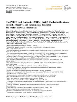 The PMIP4 Contribution to CMIP6 – Part 3: the Last Millennium, Scientiﬁc Objective, and Experimental Design for the PMIP4 Past1000 Simulations