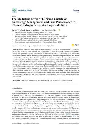 The Mediating Effect of Decision Quality on Knowledge Management