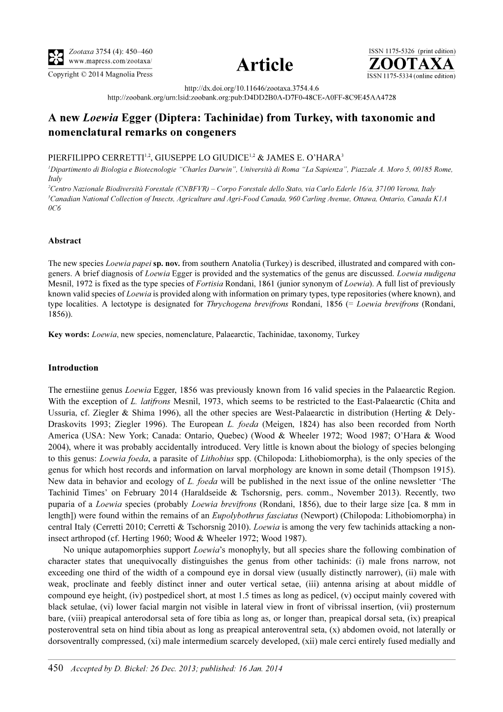 Diptera: Tachinidae) from Turkey, with Taxonomic and Nomenclatural Remarks on Congeners