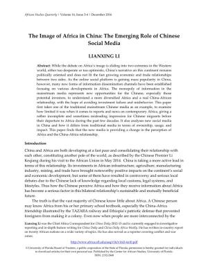 The Image of Africa in China: the Emerging Role of Chinese Social Media