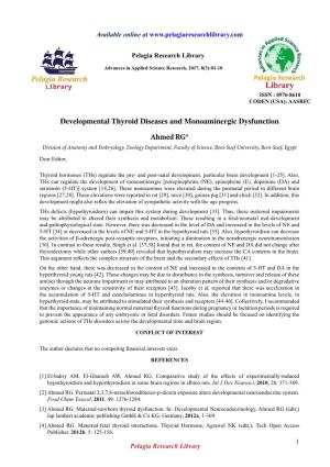 Developmental Thyroid Diseases and Monoaminergic Dysfunction