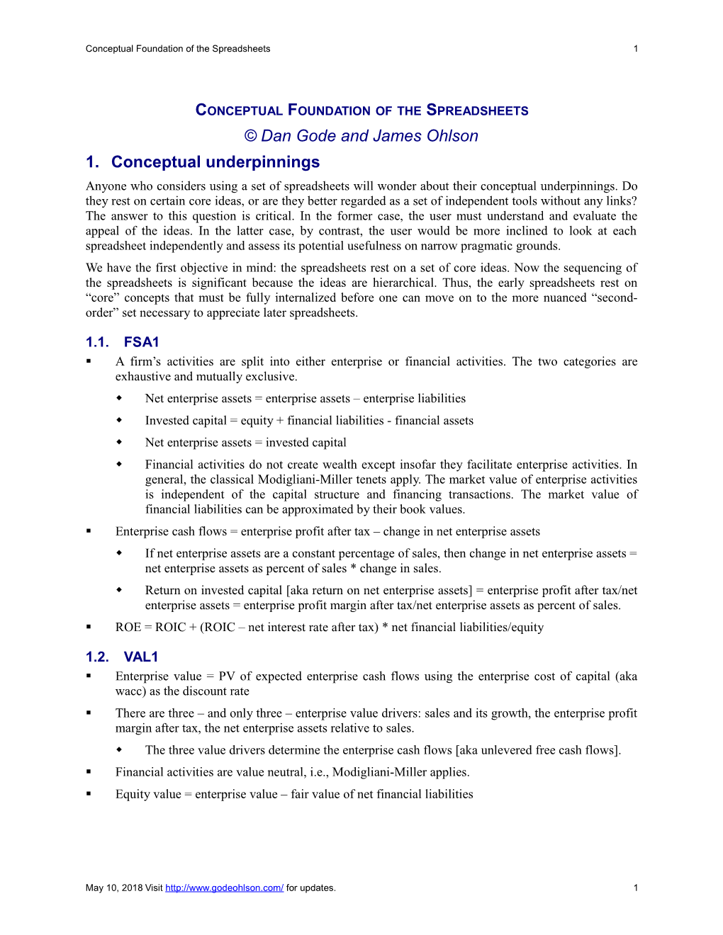 Conceptual Foundation of the Spreadsheets