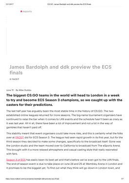 James Bardolph and Ddk Preview the ECS Finals