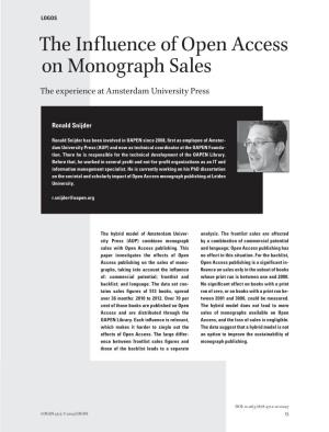 The Influence of Open Access on Monograph Sales the Experience at Amsterdam University Press