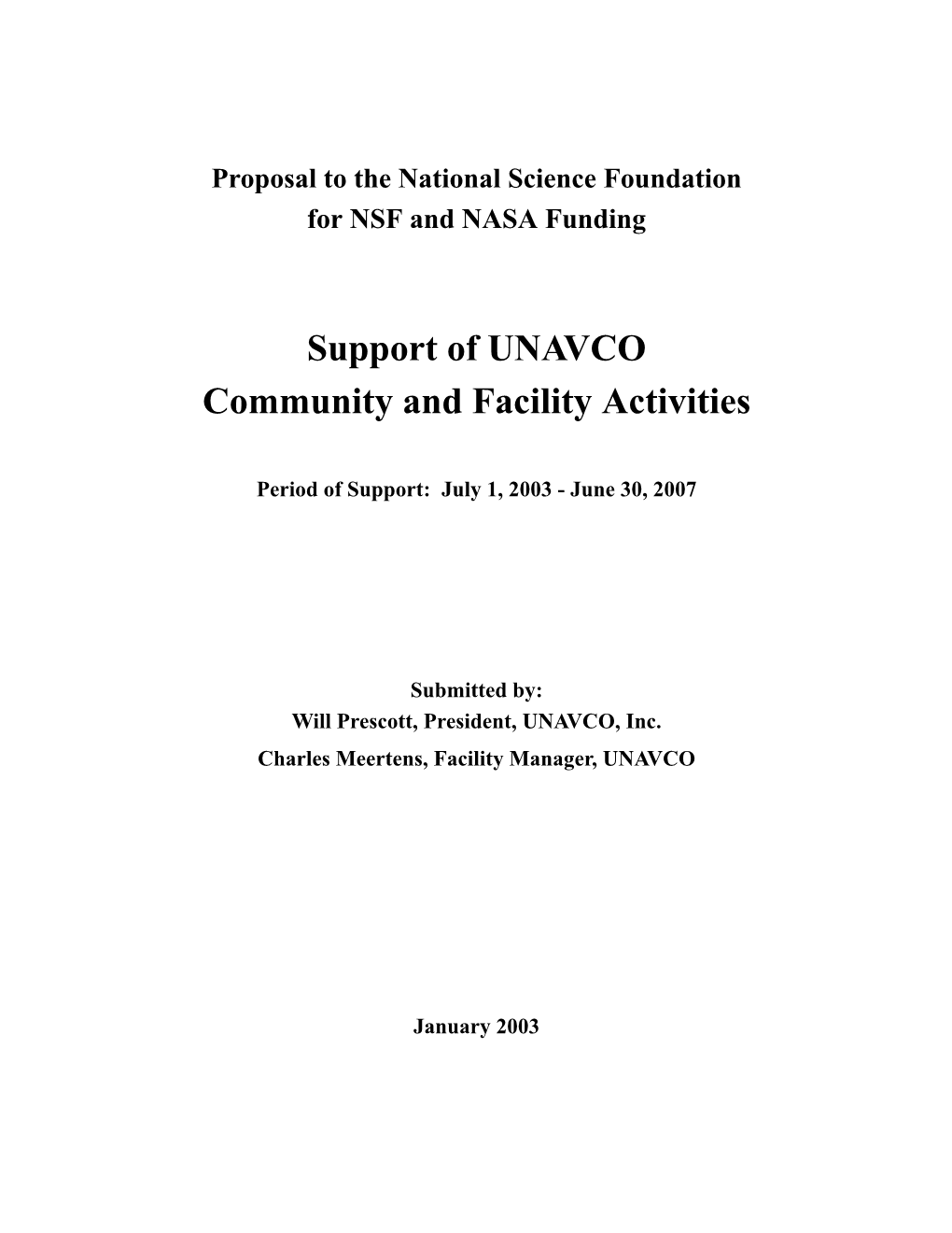 Support of UNAVCO Community and Facility Activities