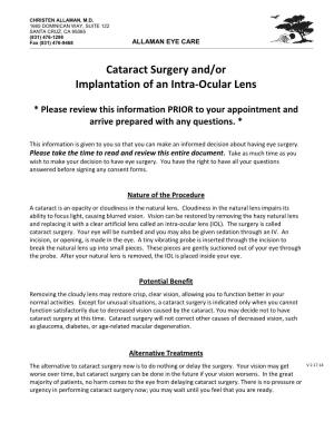 Cataract Surgery And/Or Implantation of an Intra-Ocular Lens