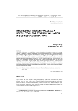 Modified Net Present Value As a Useful Tool for Synergy Valuation in Business Combinations