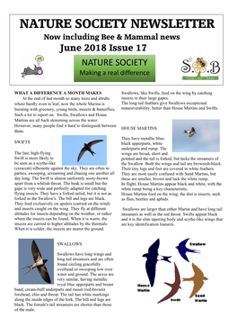NATURE SOCIETY NEWSLETTER Now Including Bee & Mammal News June 2018 Issue 17