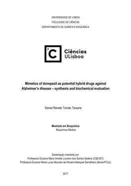 Mimetics of Donepezil As Potential Hybrid Drugs Against Alzheimer's