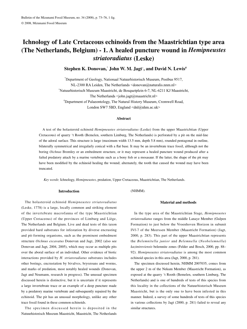 Ichnology of Late Cretaceous Echinoids from the Maastrichtian Type Area (The Netherlands, Belgium) - 1