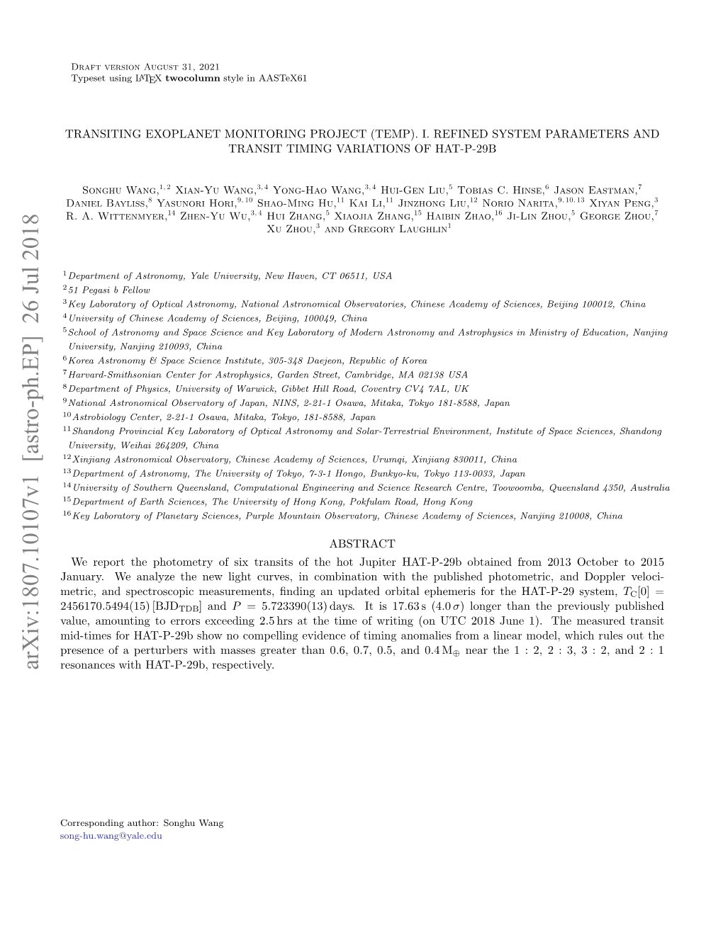 Transiting Exoplanet Monitoring Project (TEMP). I. Refined System