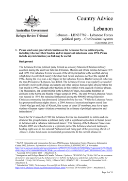 Country Advice Lebanon Lebanon – LBN37789 – Lebanese Forces