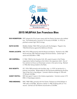 2015 MLBPAA San Francisco Bios