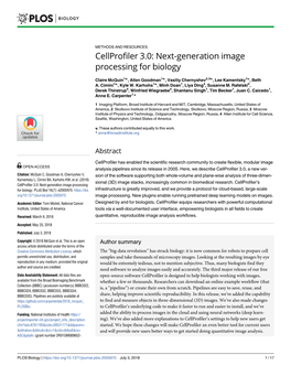 Cellprofiler 3.0: Next-Generation Image Processing for Biology