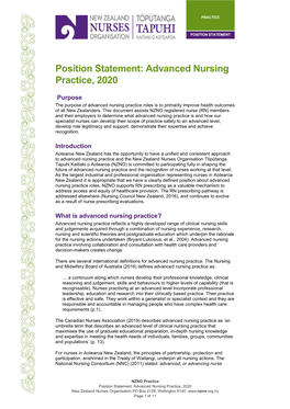 Position Statement: Advanced Nursing Practice, 2020