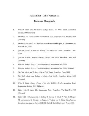 Hanan Eshel - List of Publications