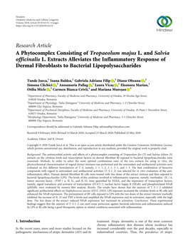 Research Article a Phytocomplex Consisting of Tropaeolum Majus L. and Salvia Officinalis L. Extracts Alleviates the Inflammatory
