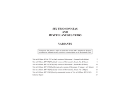 Six Trio Sonatas and Miscellaneous Trios Variants