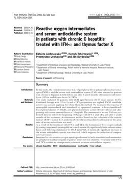 Reactive Oxygen Intermediates and Serum Antioxidative System In