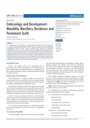 Embryology and Development: Mandible, Maxillary, Deciduous and Permanent Teeth