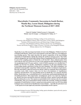 Macrofouler Community Succession in South Harbor, Manila Bay, Luzon Island, Philippines During the Northeast Monsoon Season of 2017–2018