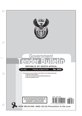 Tender Bulletin REPUBLIC of SOUTH AFRICA Vol