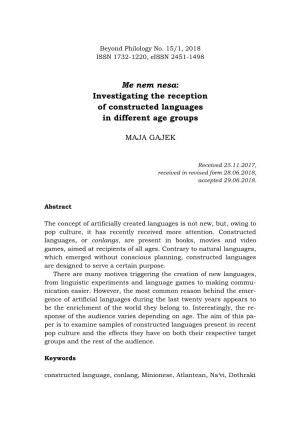 Me Nem Nesa: Investigating the Reception of Constructed Languages in Different Age Groups