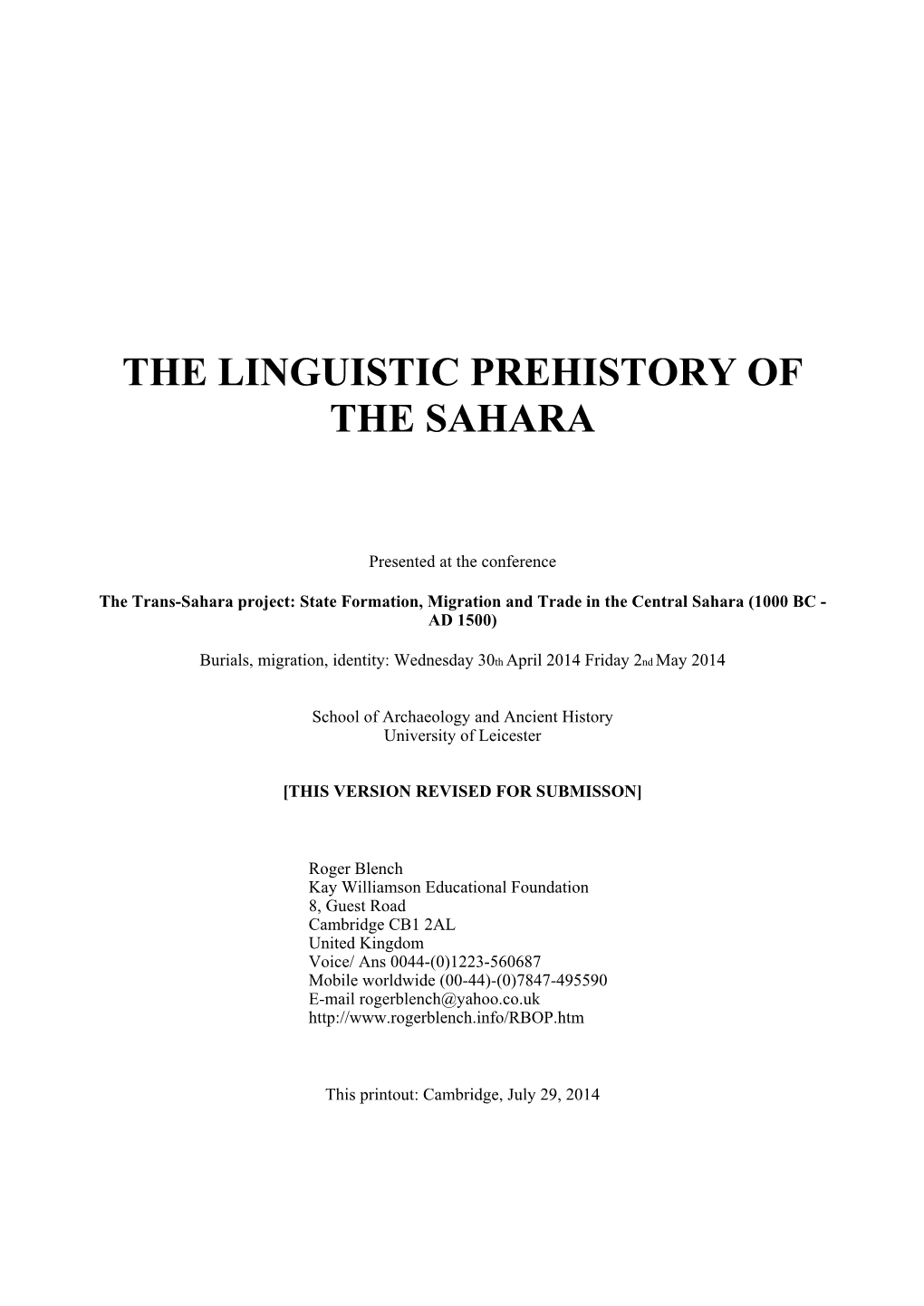 The Linguistic Prehistory of the Sahara