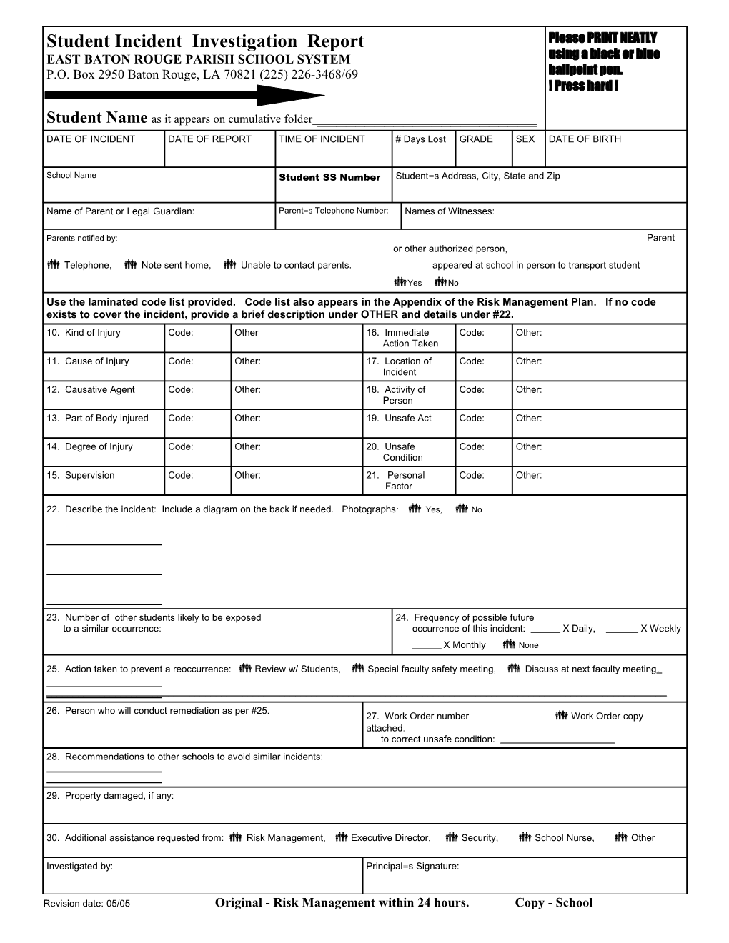 Student Incident Investigation Report