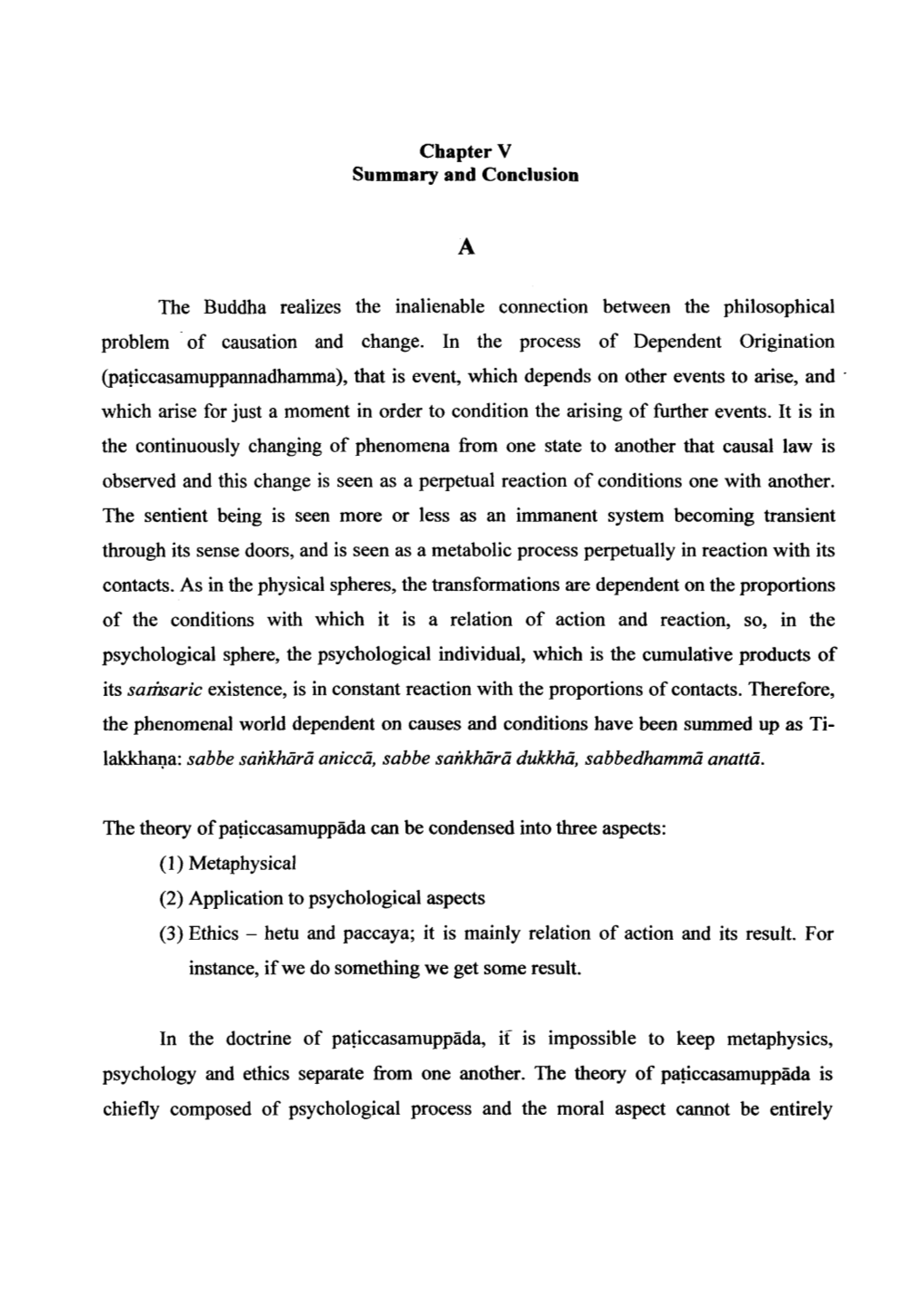 Chapter V Summary and Conclusion the Buddha Reauzes The