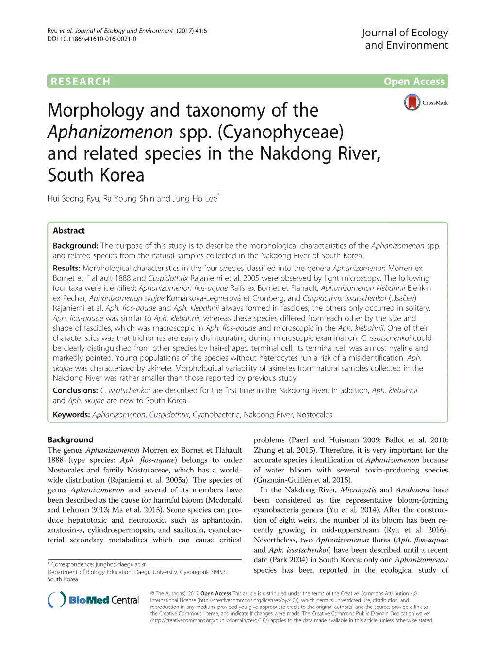 Morphology and Taxonomy of the Aphanizomenon Spp