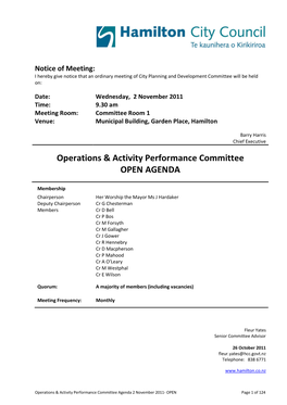 2 November 2011 Time: 9.30 Am Meeting Room: Committee Room 1 Venue: Municipal Building, Garden Place, Hamilton
