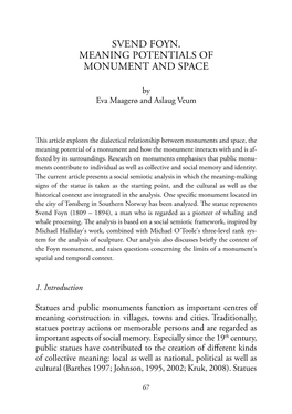 Svend Foyn. Meaning Potentials of Monument and Space