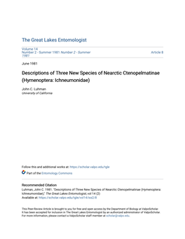 Descriptions of Three New Species of Nearctic Ctenopelmatinae (Hymenoptera: Ichneumonidae)