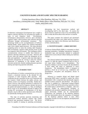 Cognitive Radio and Dynamic Spectrum Sharing