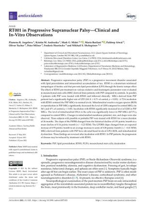RT001 in Progressive Supranuclear Palsy—Clinical and In-Vitro Observations