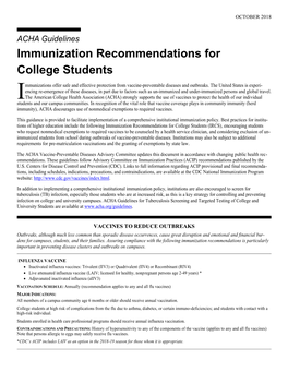 Immunization Recommendations for College Students