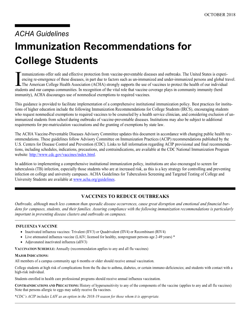 Immunization Recommendations for College Students