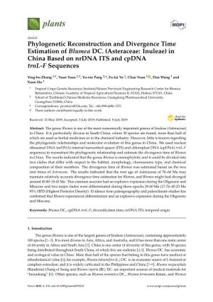 Phylogenetic Reconstruction and Divergence Time Estimation of Blumea DC