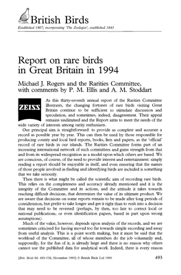 British Birds Report on Rare Birds in Great Britain in 1994
