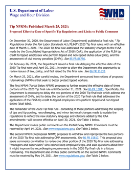 Tip Nprms Published March 25, 2021: Proposed Effective Date of Specific Tip Regulations and Links to Public Comment