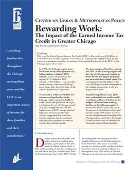 Rewarding Work: the Impact of the Earned Income Tax Credit in Greater Chicago