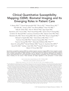 Clinical Quantitative Susceptibility Mapping (QSM): Biometal Imaging and Its Emerging Roles in Patient Care