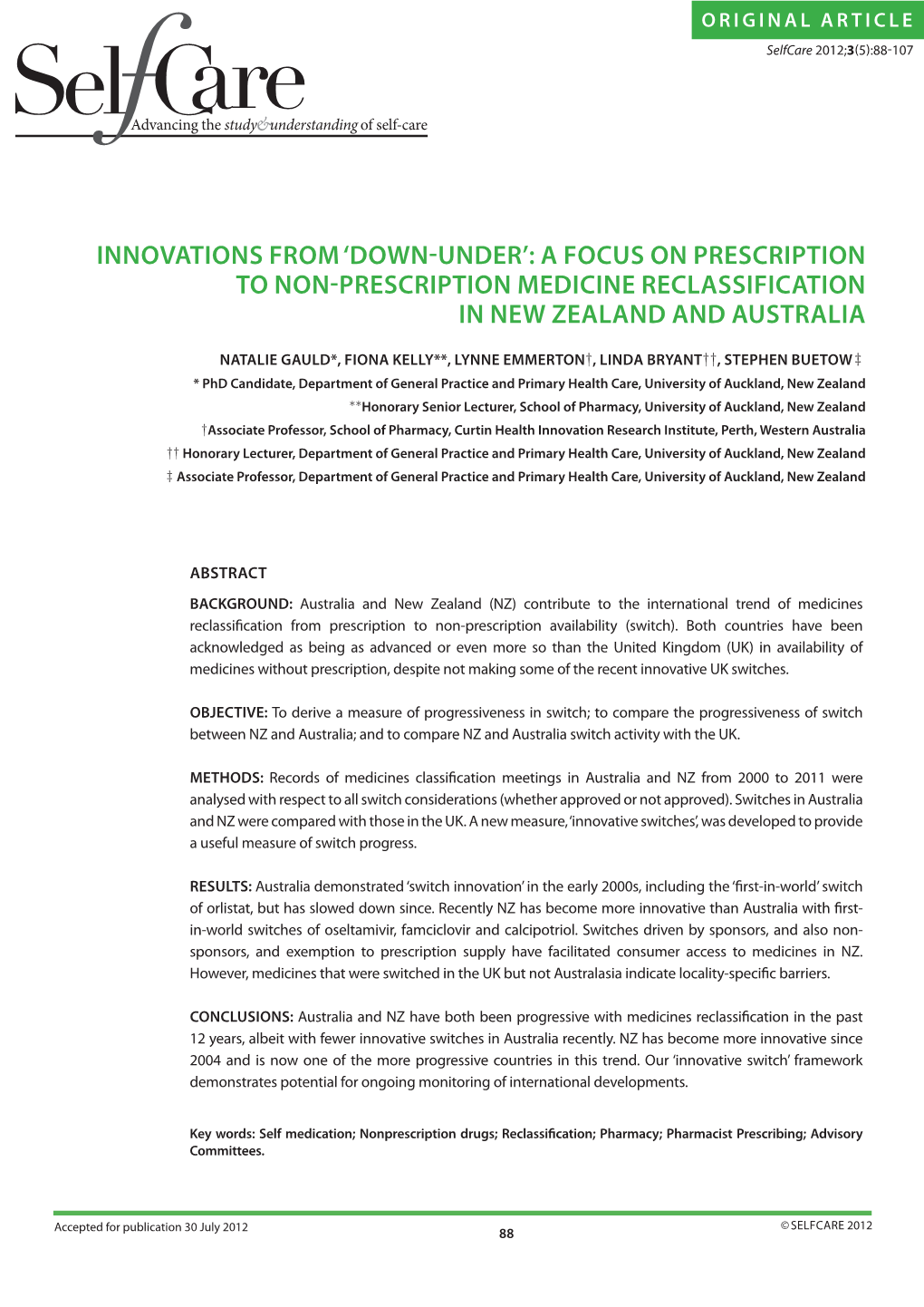 Innovations from 'Down-Under': a Focus on Prescription to Non-Prescription Medicine Reclassification in New Zealand and Australia