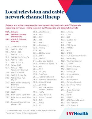 Local Television and Cable Network Channel Lineup