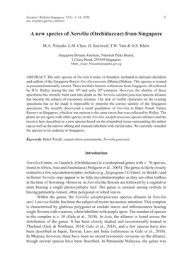 A New Species of Nervilia (Orchidaceae) from Singapore