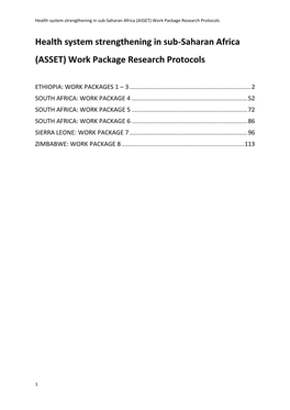 Health System Strengthening in Sub-Saharan Africa (ASSET) Work Package Research Protocols