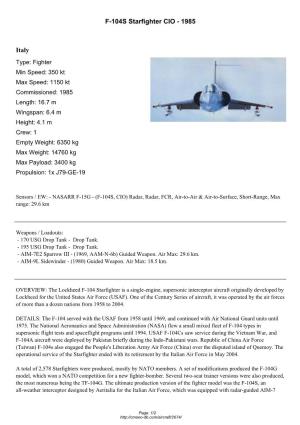 F-104S Starfighter CIO - 1985