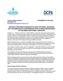 Chicago Children's Museum to Host National Adoption Day Celebration